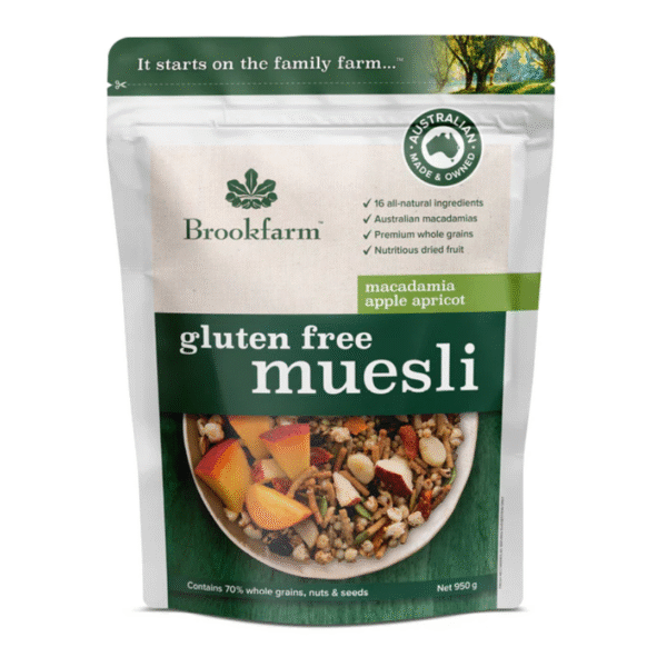 Brookfarm Gluten Free Macadamia Apple Apricot Muesli 950g Panetta Mercato